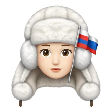 white ushanka hat with Russian flag, winter ear flap hat sticker