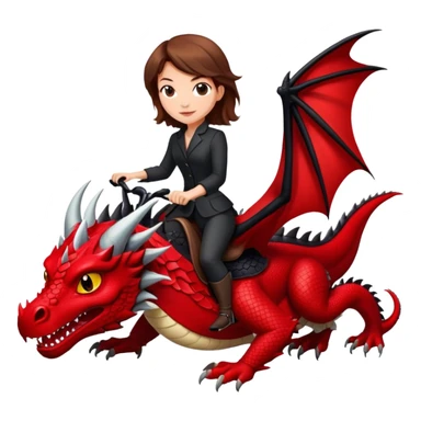 Me, a white female with brown hair, riding a black and red dragon to your work sticker