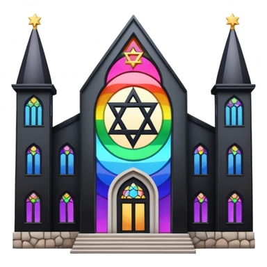 jewish synagogue temple in dark goth aesthetic style with black building and rainbow tint glass windows and star of david sticker
