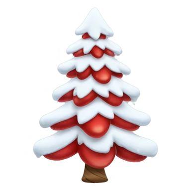 snowy christmas tree with red ornaments and a red bow sticker
