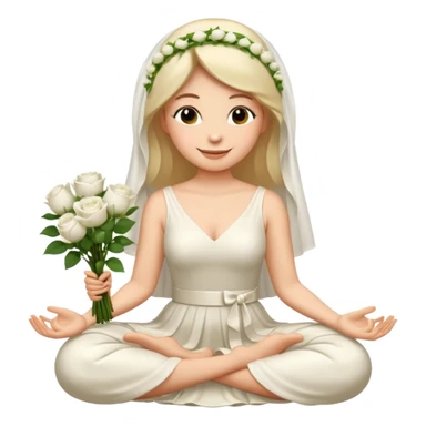 emoji of bride smiling serenely while meditating with bouquet, transparent background sticker