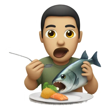 a person eating a fish sticker