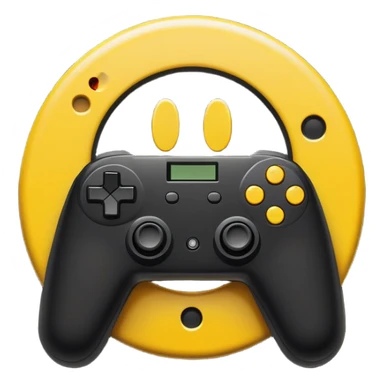 pixelated smiley face inscribed in letter O holding gamepad, retro style, black hole accretion disk shaped interference, minimalism sticker