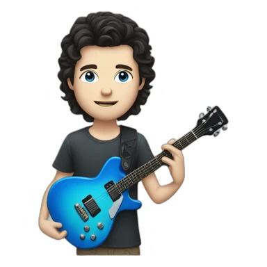 white boy with dark hair and blue eyes, with guitar sticker