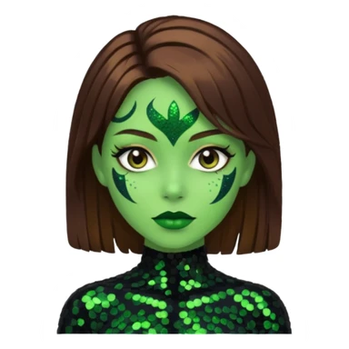 The Wicked Witch from Oz with green skin, brown hair, black sequin outfit sticker