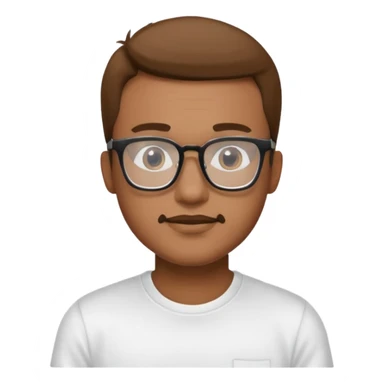 a man, wearing white t-shirt and square glasses sticker