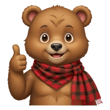 a cute bear smiling and giving thumbs up, wearing red Checkered Triangle scarf sticker