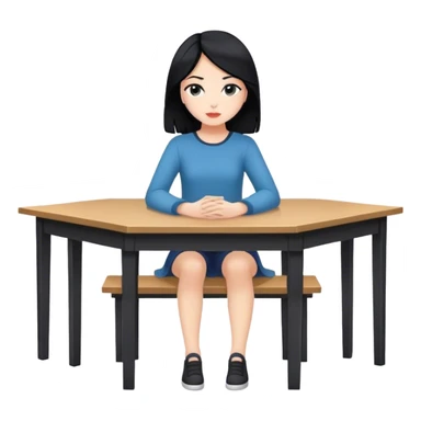 White girl full body sitting at table with black hair looking away sticker