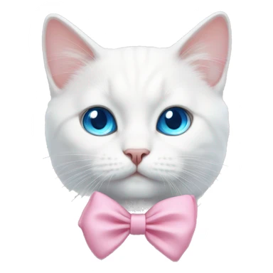 white cat with blue eyes pink bow sticker