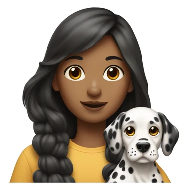 A girl with medium to long hair and holds a Dalmatian dog sticker