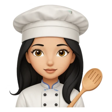 Create a cute girl, black hair, Middle Eastern with lashes  chef🧑‍🍳 emoji, barbie vibes tan skin black long hair with long lashes  sticker