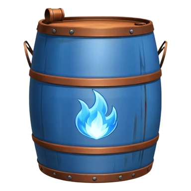 generate a realistic rust-free metal barrel with blue fire on it sticker
