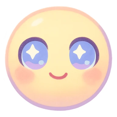 cute emoji, round face, big sparkling eyes, small smile, pastel colors sticker