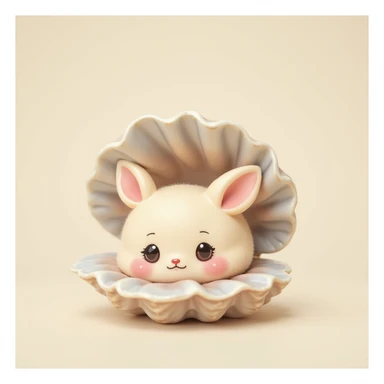 cute oyster, dreamy expression, cream color, pink cheeks, doe eyes, greige shell, photorealistic style sticker