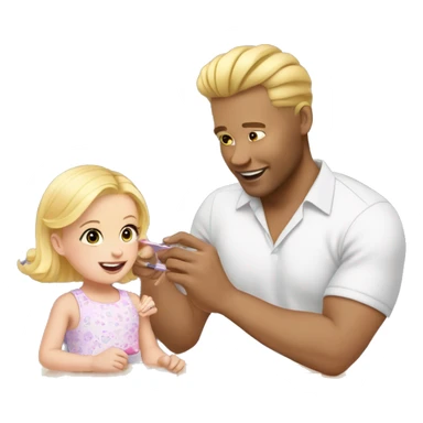 blonde babydaughter gives blonde dad a manicure sticker