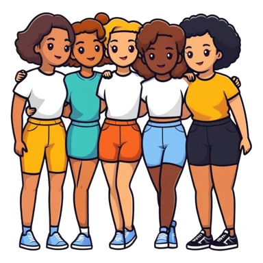Four diverse female best friends posing together sticker