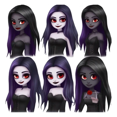 Elissabat -long-hair-dark-bloodred-and-black-vampire-goth-makeup-pinkeyes-romanticgothcloses- sticker