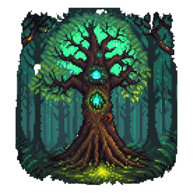 mystical tree with glowing eyes in the trunk, fantasy forest sticker
