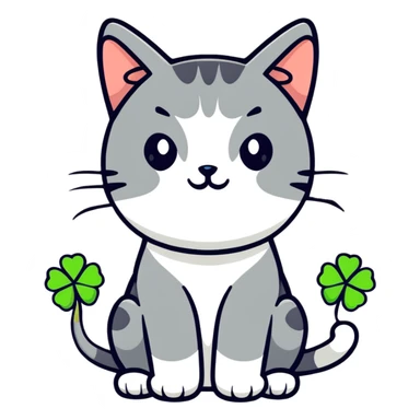 cat holding a clover sticker
