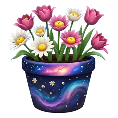 Galaxy Painted flower clay pot of Space Petalled Daisies, Nebula Petalled Roses, And Milky Way Petalled Tulips, sticker