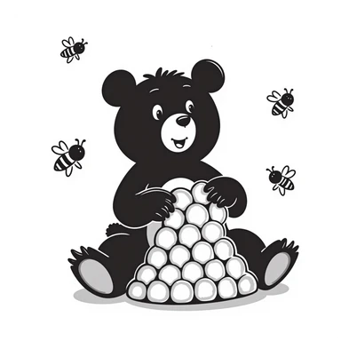 bear eating honeycomb with bees flying around sticker