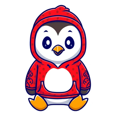 penguin wearing a red paisley pattern hoodie sticker