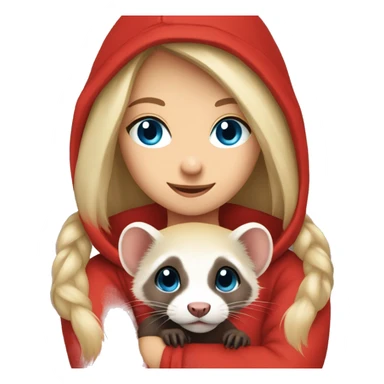 Ferret in hands of a blond girl with blue eyes in red hoodie  sticker