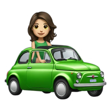 Girl-brunette-over-her-car-fiat-500-green sticker
