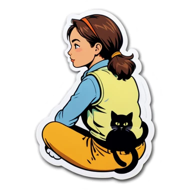 Woman on back with cat sat sticker