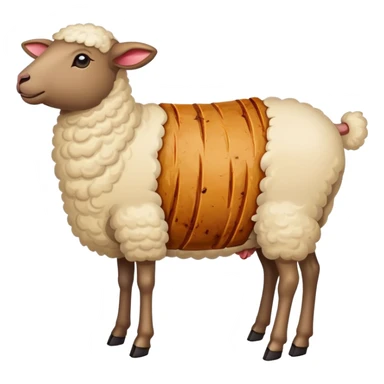 Xinjiang whole roasted lamb on spit with spices, simplified emoji style with bold outlines and bright colors, cartoon style entire cooked sheep sticker
