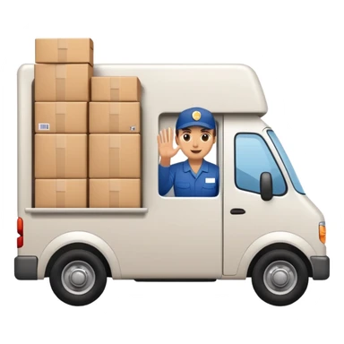 delivery truck driving with a supplier waving from the window, full of packages sticker