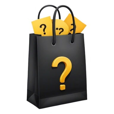 black goodiebag with questions mark stuffed in it  sticker