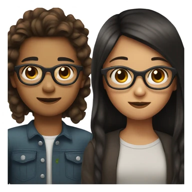 Girl with brown hair, glasses and a boy with black hair without glasses sticker