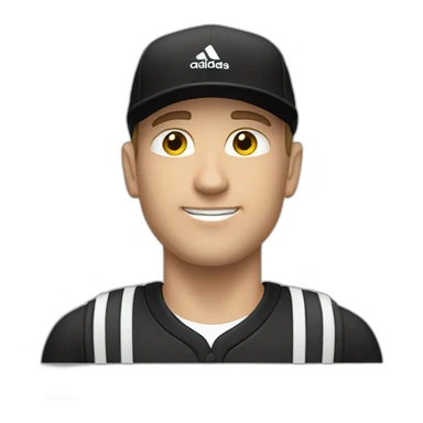 white man with a black adidas cap that has a white logo sticker