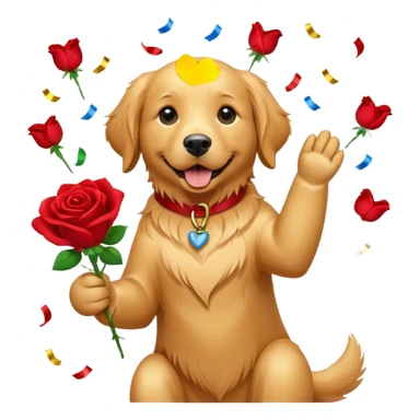 Dog throwing roses congratulations  sticker