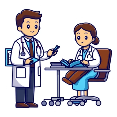 Doctor listening to patient's lungs with stethoscope, cancer screening examination in medical office sticker