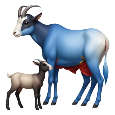 Art of a human white womans body scheme anatomy-very long and straight black to blue hair ombre with-tiny goat antlers-leaning back on knees-superman standing on her right-looking at each other sticker