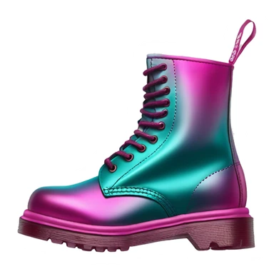 Hyper Realistic isolated side view of a pair of metallic teal and metallic magenta and metallic light pink ombre Dr.Martens Boots sticker