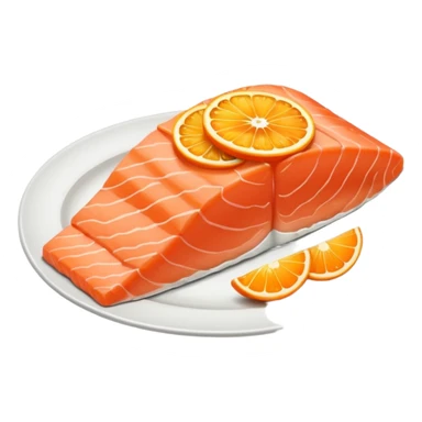 create a Slice of Salmon

Camera angle: slightly elevated top-down view with a gentle bird’s-eye perspective (about 15–20°), identical perspective and scaled do not add anything  on plate only the slice of salmon  sticker