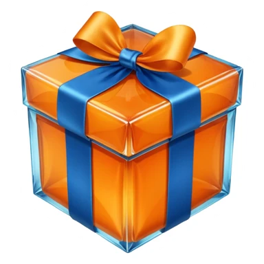 glass orange gift box with blue ribbon sticker