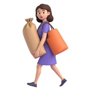 woman straining with a difficult expression carrying something very heavy on her back sticker