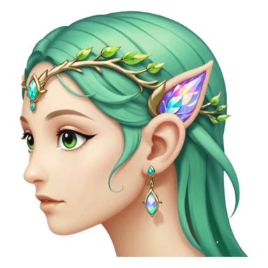 portrait of Elvish fae shiny sparkly iridescent translucent diaphanous ear climber ear cuff sticker