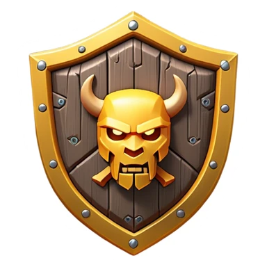 Clash of Clans aesthetic: Cinematic Playful 3D Isometric Shield Emoji, rendered in a 3D vector-style similar to standard emojis with minimal shading and bold, simplified shapes. A compact, distinct form with signature details, softly glowing with a fantasy RPG magic charm. Simplified yet unmistakably iconic, highly detailed and consistent, glowing with a soft radiance and high shine. Stylized with a touch of heroic grandeur and a soft glowing outline, capturing the essence of a beloved gaming relic with a friendly, playful manner! sticker