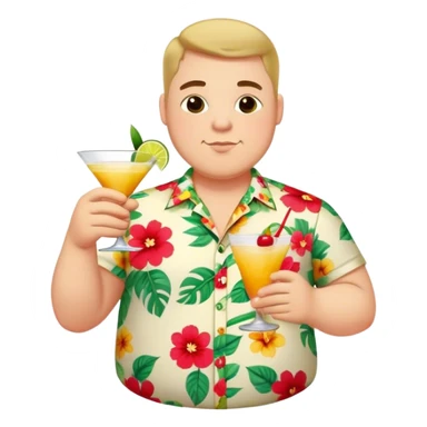 chubby guy figure in a flowered shirt holding a cocktail sticker