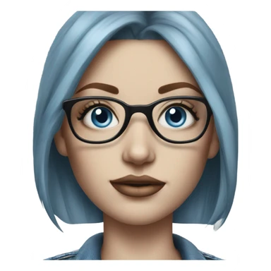 Create a Hyper Realistic pale beautiful tattooed 3D woman with glasses and blue eyes wearing denim jacket sticker