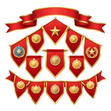 Icon for Collecting Orders, Medals & Badges: a variety of vintage orders, medals and badges, displayed neatly on a big red pennant or in a display case. The icon should reflect the honor and historical significance of these collectible items. Transparent background. sticker