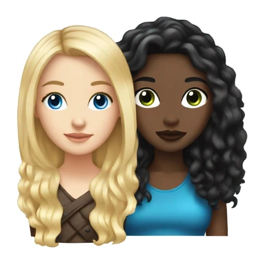 White girl, long blonde hair with blue eyes and  Colombian girl, black hair  sticker
