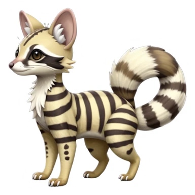 Cute elegant hyper-realistic lifelike furry Civet-Genet-Possum-Serval-Caracal-Sergal-Trico-Numbat-Furret-fusion-Fakemon-hybrid-creature (full body) with long tufted ears and a striped tufted tail  sticker