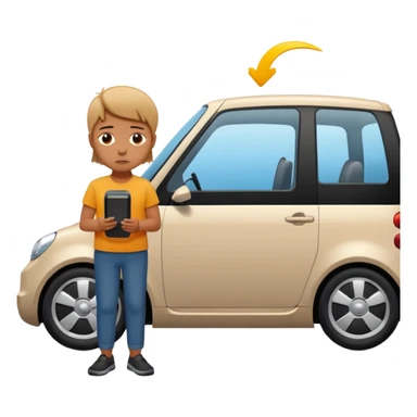 Sad person at low-battery icon next to EV. sticker