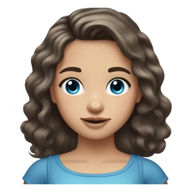 girl with dark brown wavy hair parted down the middle, blue eyes, long eyelashes, rosy cheeks and wearing a tank top sticker